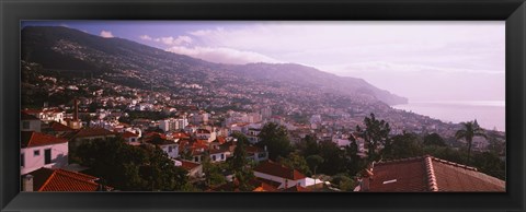 Framed High angle view of a town, Fortela de Pico, The Pico Forte, Funchal, Madeira, Portugal Print