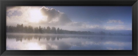 Framed Panoramic view of a river at dawn, Vuoski River, Imatra, Finland Print