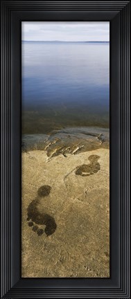 Framed High angle view of wet footprints on a rock, Lake Pielinen, Lieksa, Finland Print