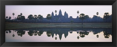 Framed Reflection of temples and palm trees in a lake, Angkor Wat, Cambodia Print