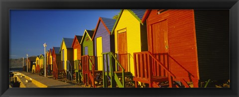 Framed Beach huts in a row, St James, Cape Town, South Africa Print