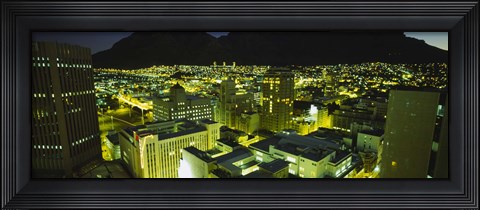 Framed High angle view of a city lit up at night, Cape Town, South Africa Print