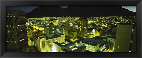 Framed High angle view of a city lit up at night, Cape Town, South Africa Print