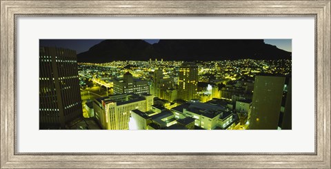 Framed High angle view of a city lit up at night, Cape Town, South Africa Print