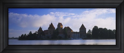 Framed Buildings at the waterfront, Trakai Island Castle, Lake Galve, Vilnius, Trakai, Lithuania Print