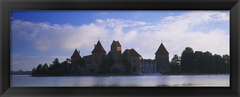 Framed Buildings at the waterfront, Trakai Island Castle, Lake Galve, Vilnius, Trakai, Lithuania Print