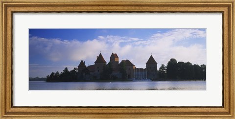 Framed Buildings at the waterfront, Trakai Island Castle, Lake Galve, Vilnius, Trakai, Lithuania Print