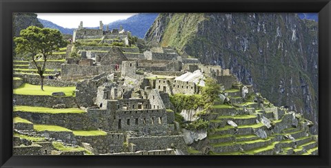 Framed Buildings on a hill, Andes Mountains,Machu Pichu, Peru Print