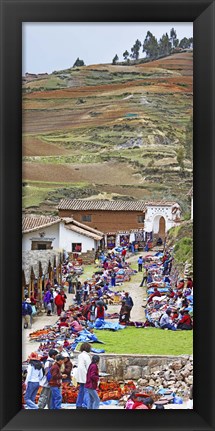 Framed Group of people in a market, Chinchero Market, Andes Mountains, Urubamba Valley, Cuzco, Peru Print