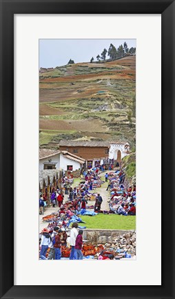 Framed Group of people in a market, Chinchero Market, Andes Mountains, Urubamba Valley, Cuzco, Peru Print