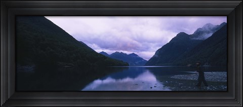Framed Mountains overlooking a lake, Fiordlands National Park, Southland, South Island, New Zealand Print