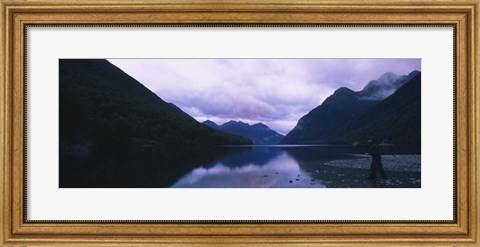 Framed Mountains overlooking a lake, Fiordlands National Park, Southland, South Island, New Zealand Print