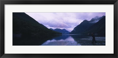 Framed Mountains overlooking a lake, Fiordlands National Park, Southland, South Island, New Zealand Print