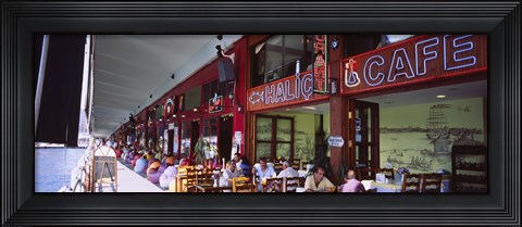 Framed Large group of people sitting in a cafe, Istanbul, Turkey Print