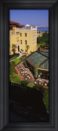 Framed High angle view of empty chairs and tables in a hotel, Four Seasons Hotel, Istanbul, Turkey Print