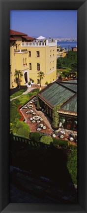 Framed High angle view of empty chairs and tables in a hotel, Four Seasons Hotel, Istanbul, Turkey Print