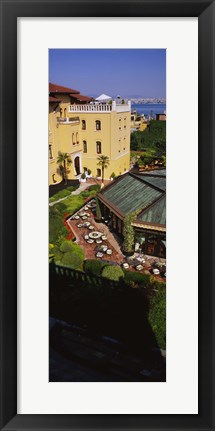 Framed High angle view of empty chairs and tables in a hotel, Four Seasons Hotel, Istanbul, Turkey Print