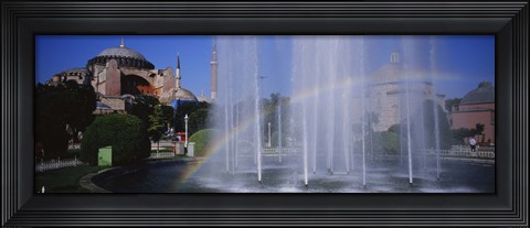 Framed Water fountain with a rainbow in front of museum, Hagia Sophia, Istanbul, Turkey Print