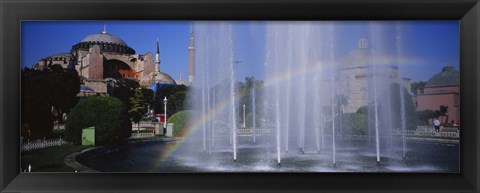 Framed Water fountain with a rainbow in front of museum, Hagia Sophia, Istanbul, Turkey Print