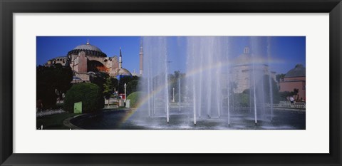 Framed Water fountain with a rainbow in front of museum, Hagia Sophia, Istanbul, Turkey Print