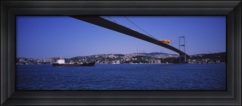Framed Low angle view of a bridge, Bosphorus Bridge, Bosphorus, Istanbul, Turkey Print