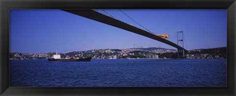 Framed Low angle view of a bridge, Bosphorus Bridge, Bosphorus, Istanbul, Turkey Print