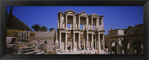 Framed Tourists in front of the old ruins of a library, Library At Epheses, Ephesus, Turkey Print