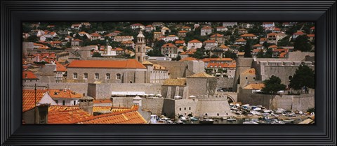 Framed High angle view of a town, Old port, Dominican Monastery to the left, Dubrovnik, Croatia Print