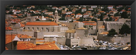 Framed High angle view of a town, Old port, Dominican Monastery to the left, Dubrovnik, Croatia Print