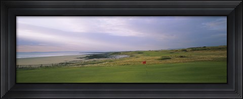 Framed Golf flag on a golf course, Royal Porthcawl Golf Club, Porthcawl, Wales Print