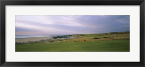 Framed Golf flag on a golf course, Royal Porthcawl Golf Club, Porthcawl, Wales Print