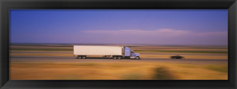 Framed Truck and a car moving on a highway, Highway 5, California, USA Print