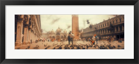 Framed Flock of pigeons flying, St. Mark&#39;s Square, Venice, Italy Print