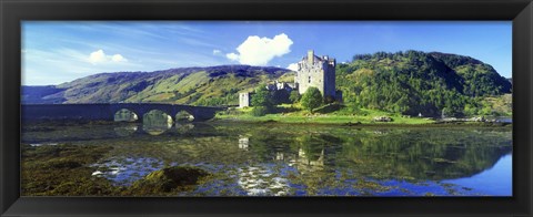 Framed Reflection of a castle and a mountain in water, Eilean Donan Castle, Loch Duich, Scotland Print