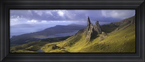 Framed Rock formations on hill, Old Man of Storr, Isle of Skye, Scotland Print