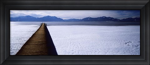 Framed Jetty over a frozen lake, Chiemsee, Bavaria, Germany Print