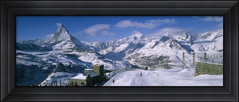 Framed Group of people skiing near a mountain, Matterhorn, Switzerland Print