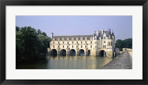 Framed Reflection of a castle in water, Chateau de Chenonceaux, Chenonceaux, Cher River, Loire Valley, France Print