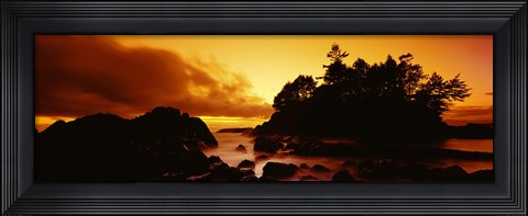 Framed Silhouette of rocks and trees at sunset, Tofino, Vancouver Island, British Columbia, Canada Print