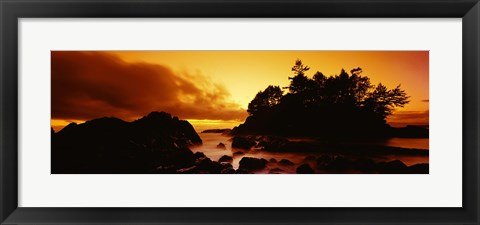 Framed Silhouette of rocks and trees at sunset, Tofino, Vancouver Island, British Columbia, Canada Print