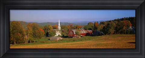 Framed Church and a barn in a field, Peacham, Vermont, USA Print