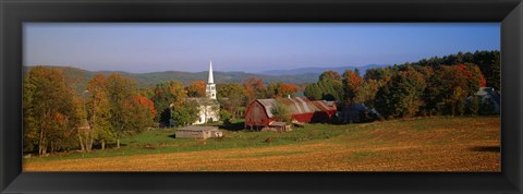 Framed Church and a barn in a field, Peacham, Vermont, USA Print