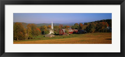 Framed Church and a barn in a field, Peacham, Vermont, USA Print