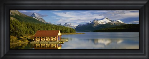 Framed Boathouse at the lakeside, Maligne Lake, Jasper National Park, Alberta, Canada Print