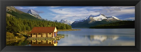 Framed Boathouse at the lakeside, Maligne Lake, Jasper National Park, Alberta, Canada Print