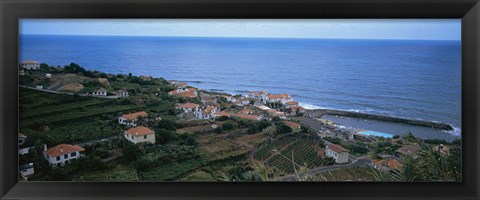 Framed High angle view of houses at a coast, Ponta Delgada, Madeira, Portugal Print