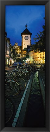 Framed Bicycles parked along a stream near a road, Freiburg, Baden-Wurttemberg, Germany Print