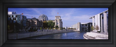 Framed Buildings along a river, The Reichstag, Spree River, Berlin, Germany Print