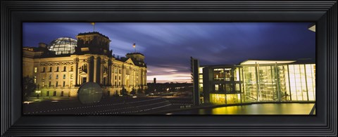 Framed Buildings lit up at night, The Reichstag, Spree River, Berlin, Germany Print