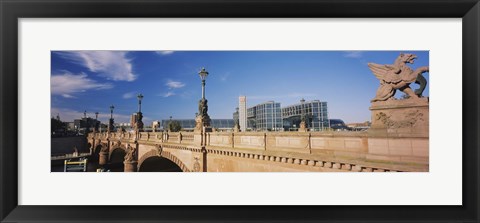 Framed Statue on an arch bridge, Moltke Bridge, Central Station, Berlin, Germany Print